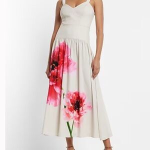 Floral Print Maxi Dress in Cream and Pink - Express New!
